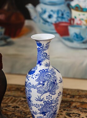 收获小屋客厅茶几青花陶瓷插花瓶摆件装饰玄关新中式W家居乔迁礼
