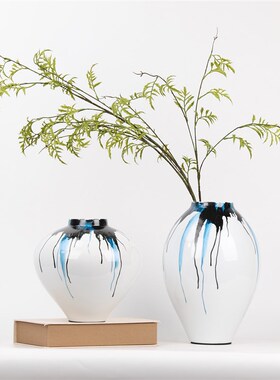 现代新中式陶瓷水墨花瓶样板房z别墅软装饰品客厅办公室桌面摆件