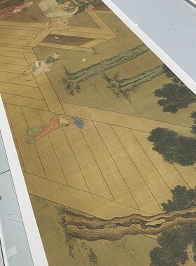 唐 周昉《麟趾图》 q古代婴戏图孩童嬉戏长卷 绢布微喷国画装裱