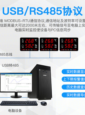 温湿度记录仪工业级大屏幕仓库车间工厂房RS485通讯WT308G