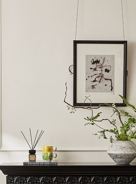 新中式样板间书房展o示柜体陈列装饰品搭配装饰小挂画实物画挂饰
