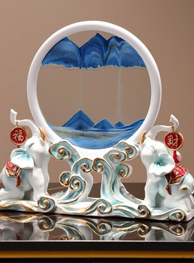 新中式财福大h象流沙画桌面摆件客厅酒柜办公室装饰品乔迁家居饰