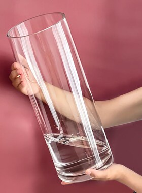 大花瓶大口径玻璃花瓶透明宽口广口敞口大口高款超高50阔口超大
