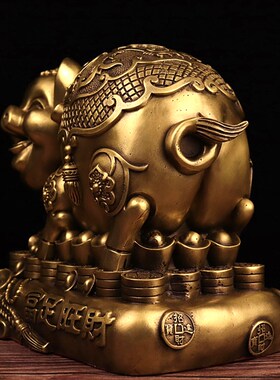 大号纯铜福猪储蓄罐富足富猪笑脸生肖猪I聚宝盆存钱罐袋送小孩摆