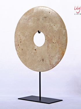 新中式黄色玉璧摆件样板房别A墅玄关装饰工艺品客厅家居摆设