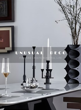 简约欧式样板房茶几o餐厅餐桌黑色金属创意烛台蜡烛桌面摆件
