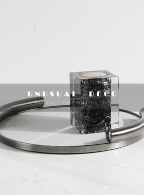 简约圆形高档皮质托盘收纳摆件样板间K客厅茶几酒店售楼部饰品