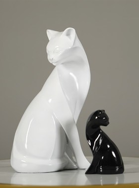 轻奢招财母子猫摆件客厅书柜z酒柜电视柜装饰品摆设样板间装饰