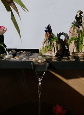 陶瓷鱼缸流水摆件循环过滤u养鱼配件大型石磨假山喷泉庭院水景造