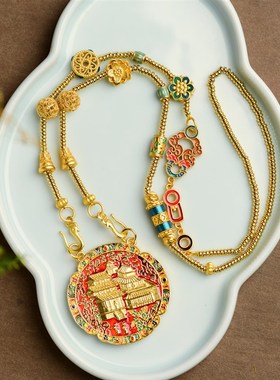 沙金祥云双凤双钩链古法精美礼品G项坠复古气质首饰高保色