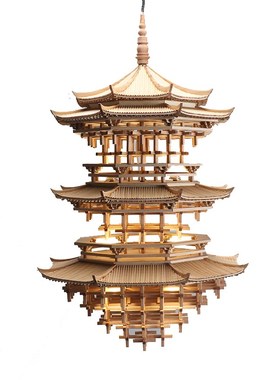 新中式榫卯实木古建筑吊饰书房客厅玄关茶室O办公室软装饰品吊灯