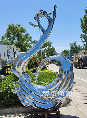 不锈钢镜面水浪花雕塑定制庭x院酒店水景金属水滴抽象发光艺术摆