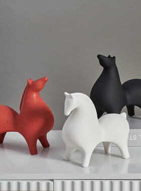 陶瓷唐马摆件f新中式招财客厅玄关酒柜办公室博古架桌面装饰品摆