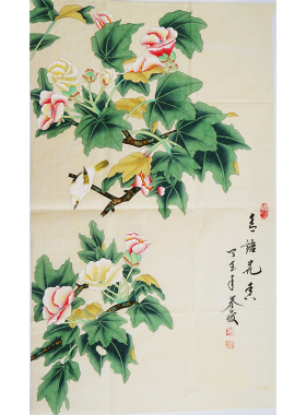 三尺工笔牡丹画纯手绘国p画客厅玄关装饰画中式秦薇花鸟字画00118