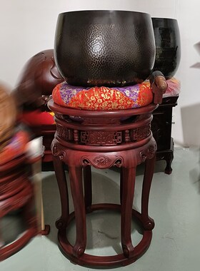 圆形花梨木实木木鱼架铜磬u架底座法器铜磬铜罄架大号大殿实木摆