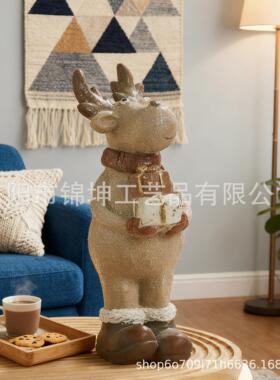 跨境新品 可爱麋鹿摆件 家居装饰橱窗创意树脂雕塑工艺品圣诞风格