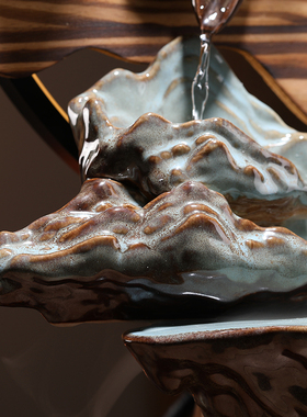 流水香薰摆件家居饰品新中式客厅办公室J禅意倒流香喷泉送礼工艺