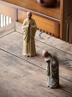 创意手工紫砂小和尚茶宠摆件室内B小沙弥人物桌面装饰茶座摆设礼