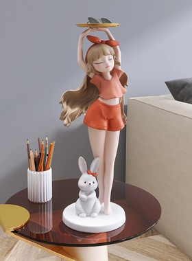 女孩入户进门玄关钥匙收纳t摆件家居饰品客厅茶几托盘乔迁新居礼