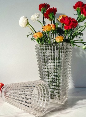 高档轻奢风花瓶摆件客厅插花is高级H感网红水晶玻璃花器插鲜花瓶