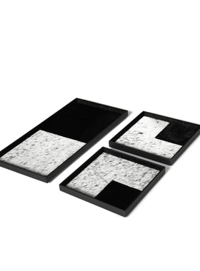简约真皮马毛黑白拼接收纳托盘摆件样板间S客厅卧室装饰品