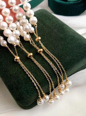 韩版创意双调节天然淡水珍珠手链女夏ins百搭14K包金简约流苏手链