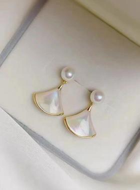 新款扇形珍珠贝壳耳钉女