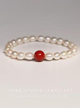 新款淡水珍珠朱砂手链女