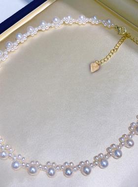 日韩小众珍珠编织猫爪颈链