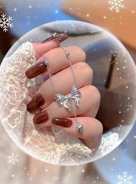 S925纯银蝴蝶结间隔珠项链