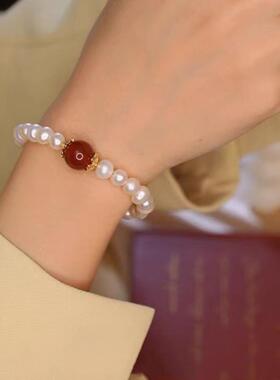 2024年新款天然淡水珍珠玛瑙手链时尚通勤小众设计珍珠手链手串女