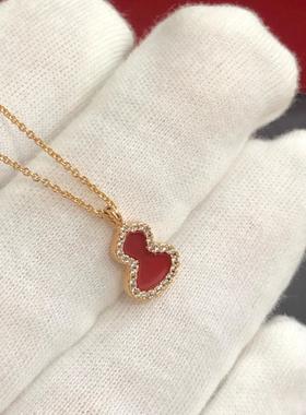 V金高版小葫芦项链女镀18K玫瑰金高级轻奢白贝母红玉髓吊坠锁骨链