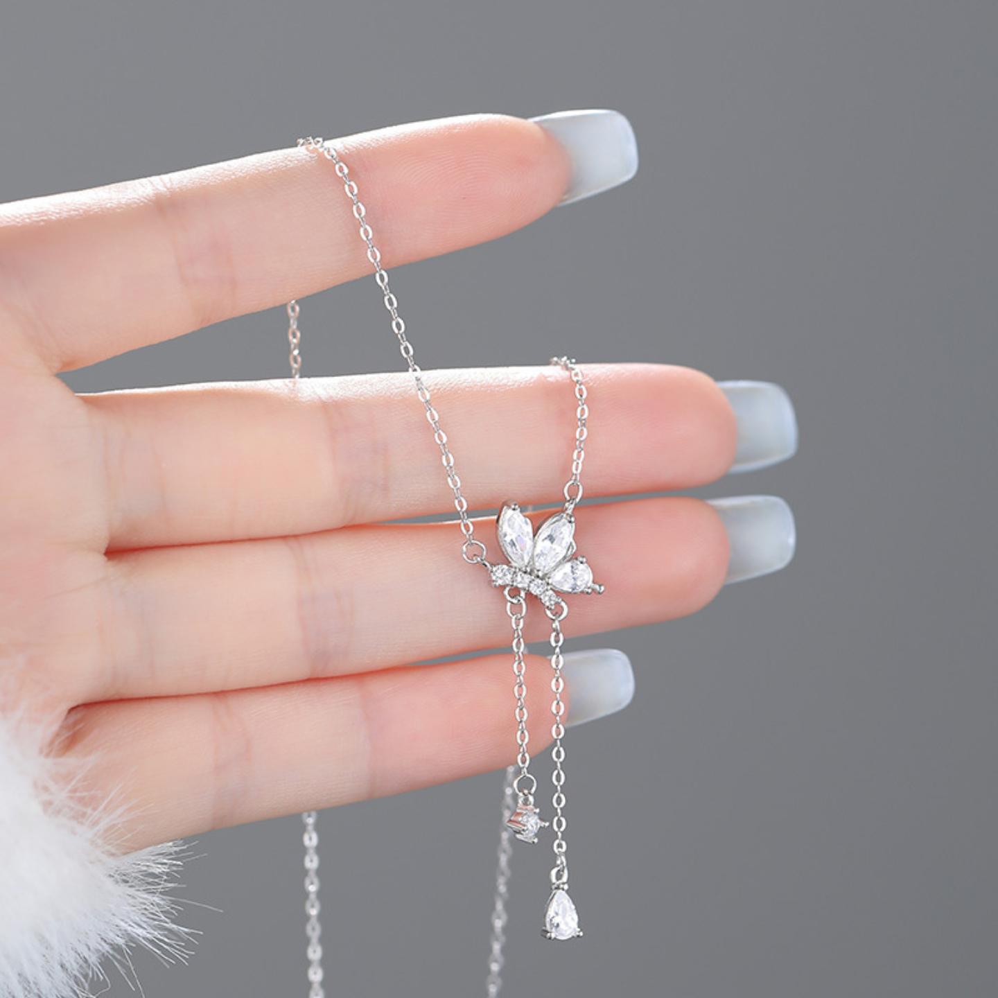 原创阿宝S999足银溯光之蝶流苏蝴蝶项链甜美森系温柔锁骨链女式 - 图2