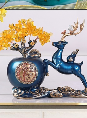 招财水晶一鹿发财摆件轻奢家居玄关酒柜电视柜装S饰品摆设乔迁礼