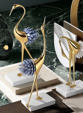 轻奢铜鹤摆件水晶工艺礼品u摆饰客厅电视柜酒柜玄关家居软装饰品