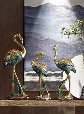 手工彩绘仙鹤客i厅电视柜玄关酒柜桌面摆件树脂家居工艺品软装饰