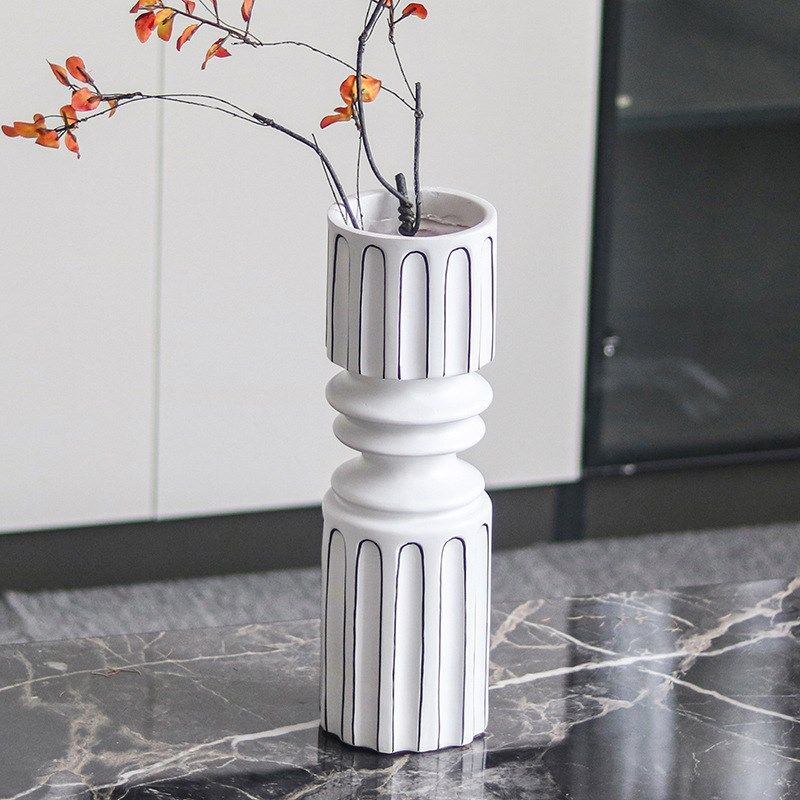 现代创意黑白条纹花器软装饰品欧式样板间不规则罗马圆柱花瓶摆件,淘宝优惠券,粉丝福利购,淘宝优惠卷