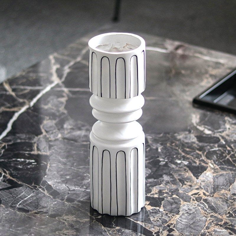 现代创意黑白条纹花器软装饰品欧式样板间不规则罗马圆柱花瓶摆件,淘宝优惠券,粉丝福利购,淘宝优惠卷