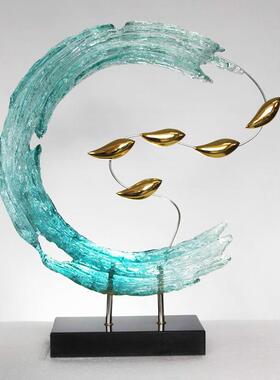 酒店大堂树脂抽象水浪花雕厅塑样件板房客水浪花抽象落地0361雕摆