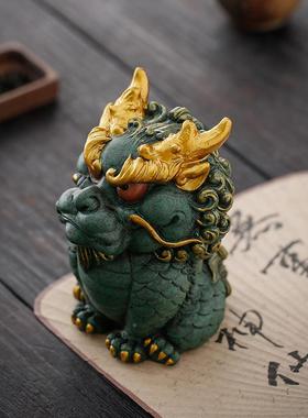 中式招tb-73022瑞兽盘龙桌面家居关饰装品摆件客厅办公室财玄青纱