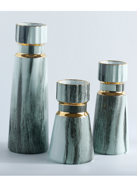 水墨石纹花器组合客厅家居装饰品样板O间售楼处摆件干花瓶