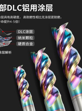 60度3刃铝用钨钢铣刀七彩高光专用加长铣刀cnc硬质合金涂层立铣刀