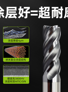 65度4刃钨钢洗刀不锈钢专用平底铣刀硬质合金涂层四刃乌钢立铣刀