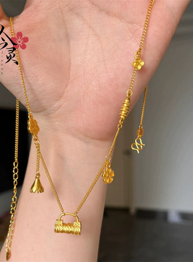 金店同款花丝锁包吊坠锁骨链女