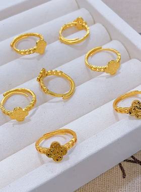 黄铜镀金碎冰冰四叶草戒指