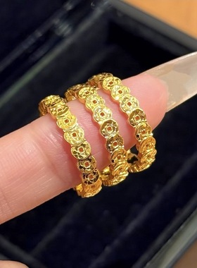 金店同款沙金碎冰铜钱戒指