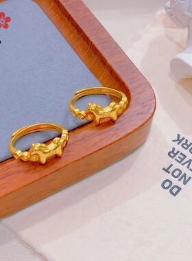 新款古法沙金小马戒指韩版个性