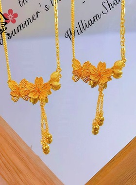 金店同款沙金双生花朵项链