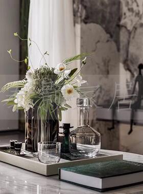 现代简约属花器皮金革托盘花艺组合客样板间茶几厅餐桌JJ玄关柜装