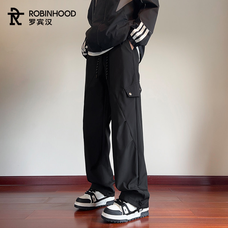 罗宾汉黑色加绒长裤子男款宽松直筒裤保暖加厚时尚工装裤日常百搭,淘宝优惠券,粉丝福利购,淘宝优惠卷